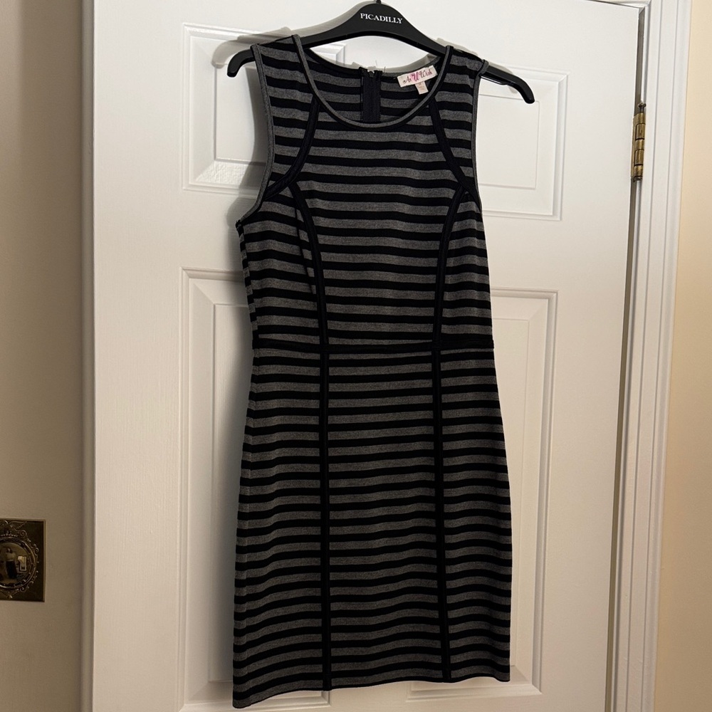 As U Wish Black and Gray Striped Mini Dress